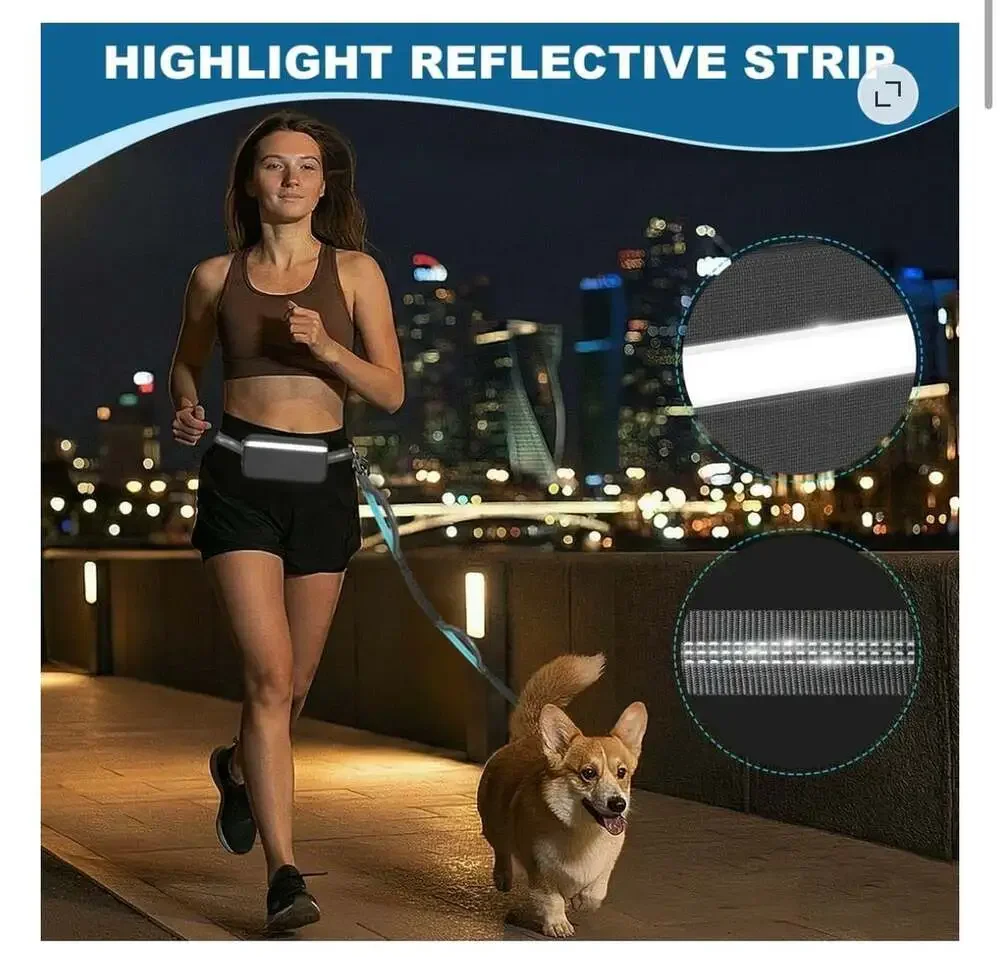 Hands-Free Dog Leash with Waist Pouch and Dual Bungee Handles